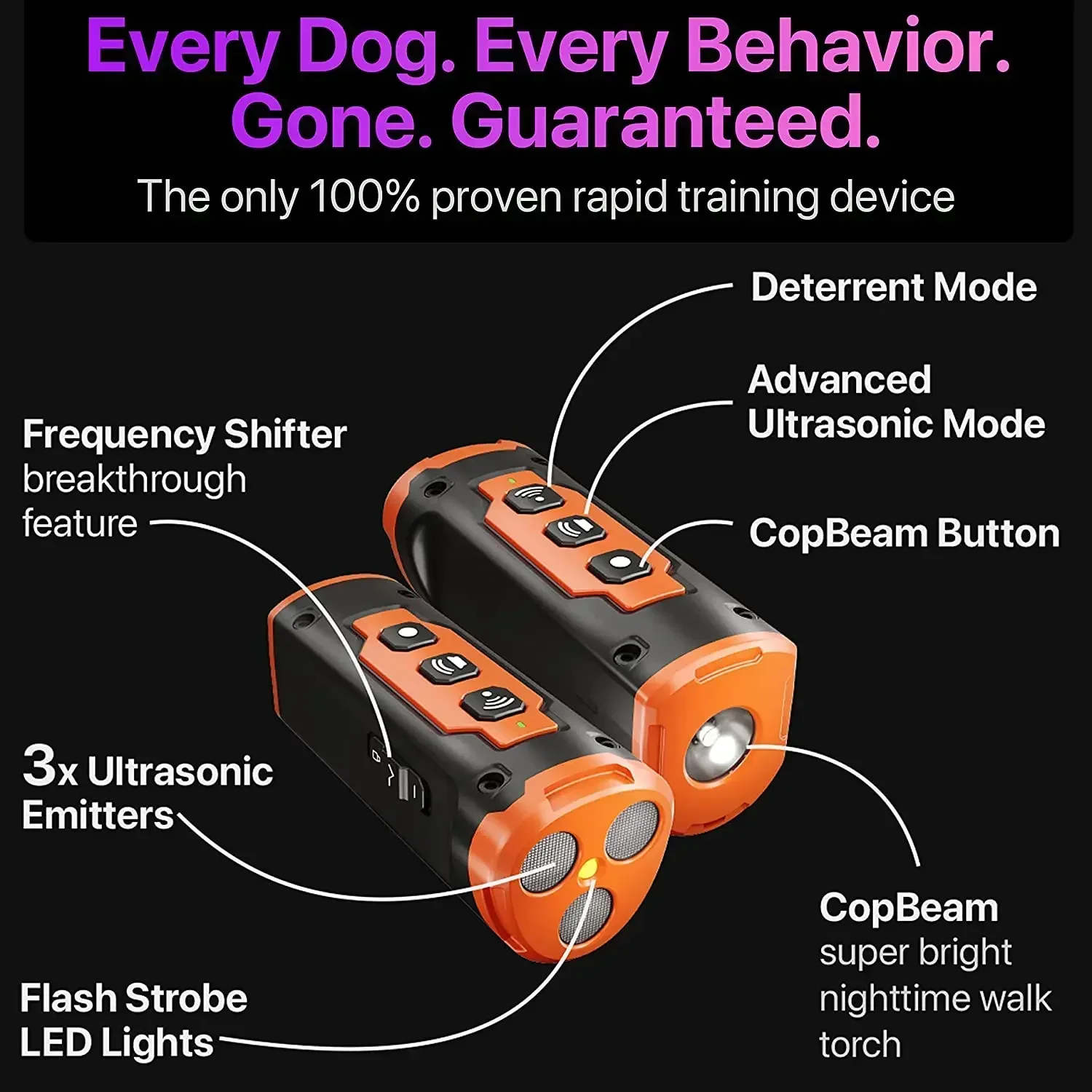 Imagem -05 - Repelente Ultrassônico para Cães de Estimação Preto Laranja Dispositivo de Treinamento para Cães Recarregável Dispositivo Dissuasor de Latidos de Cachorro com Lanterna Led Novo