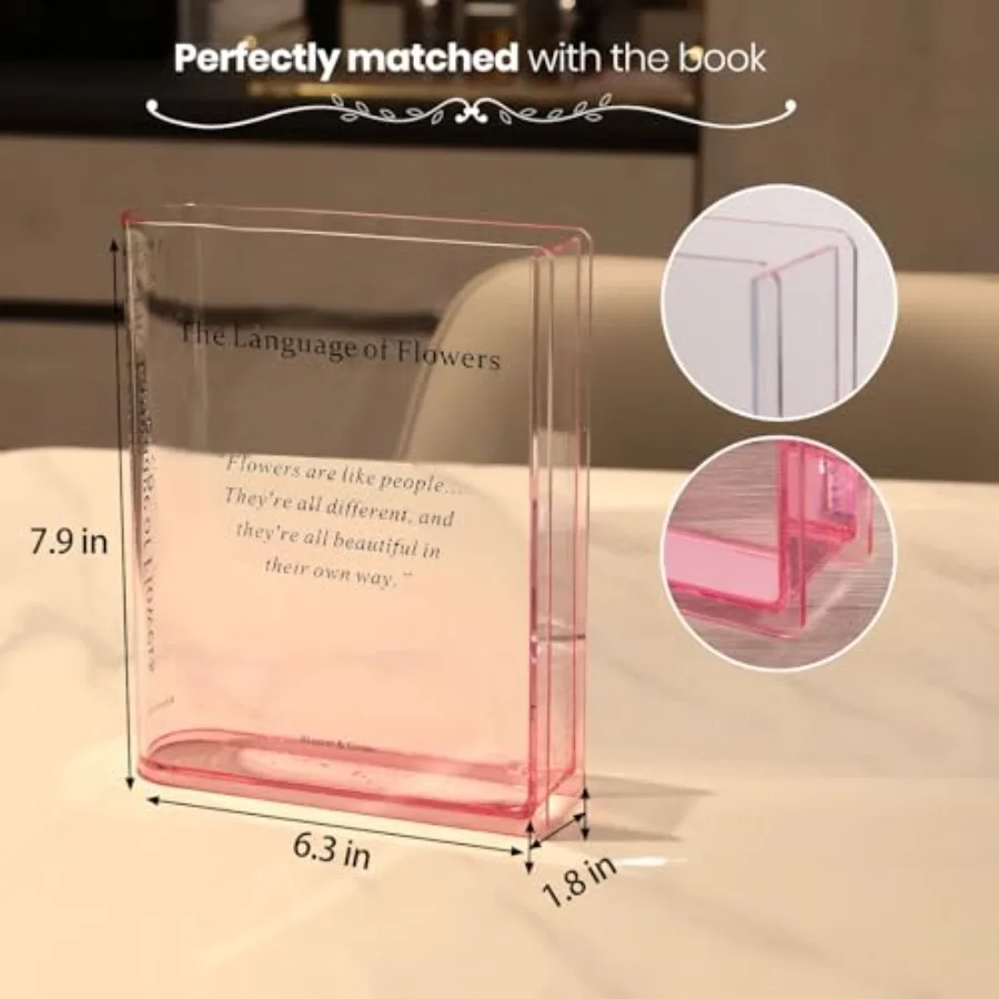 Book Vase, Acrylic Clear Book-Shaped Flower Vase Simplicity Bookshelf Decor, Unique Stuff for Book Lovers, Home Decor, Book Clu