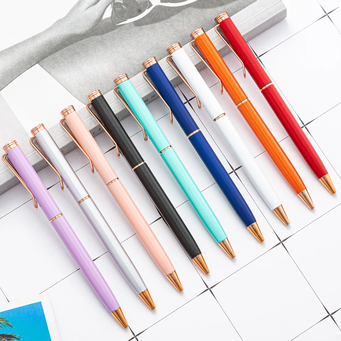 

20PCS multicolor ballpoint pen spot wholesale office stationery business hotel pen printable LOGO advertising metal ballpoint