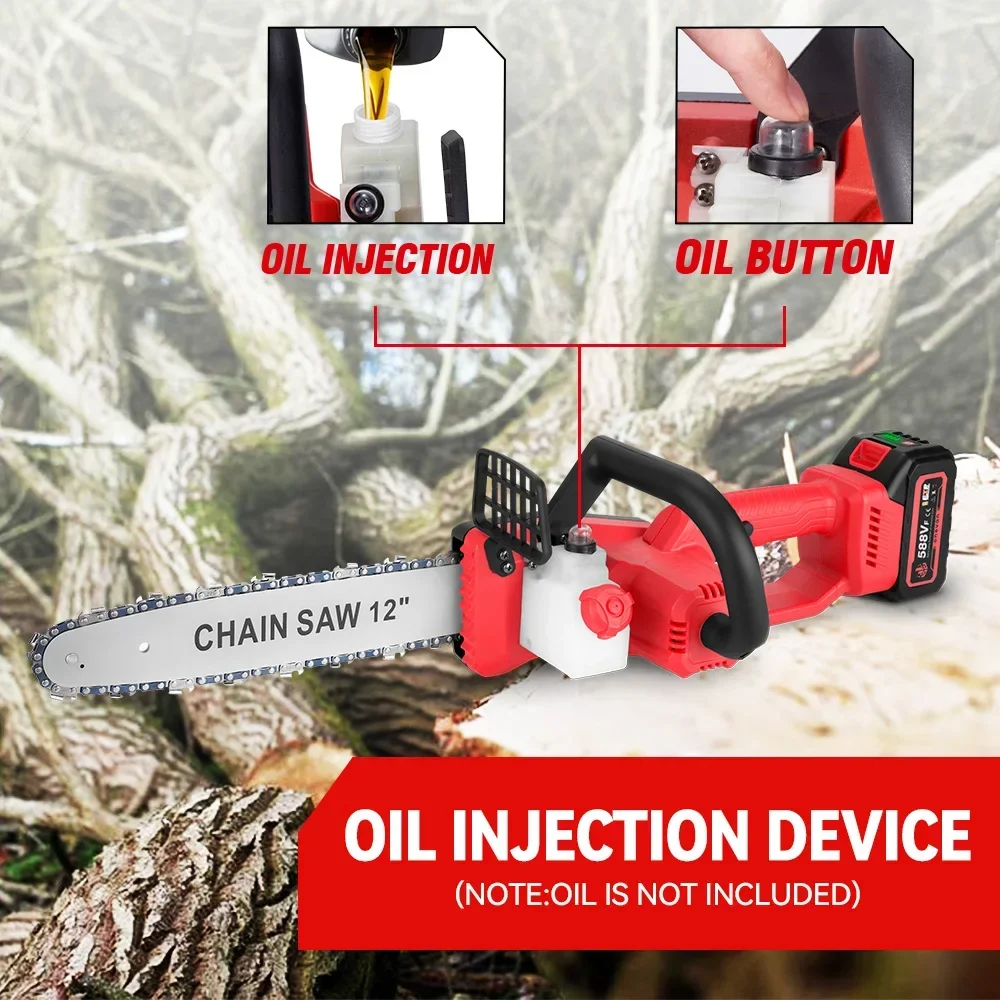 12 Inch Brushless Electric Chainsaw 20000RPM Cordless Portable Garden Woodworking Cutting Tool Machine For 21V 18V Battery