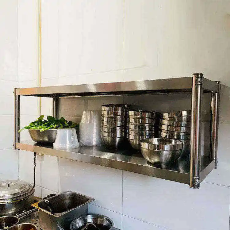 

Two-Layer Stainless Steel Kitchen Shelf New Design Wall-mounted Storage Rack For Hotels & Restaurants