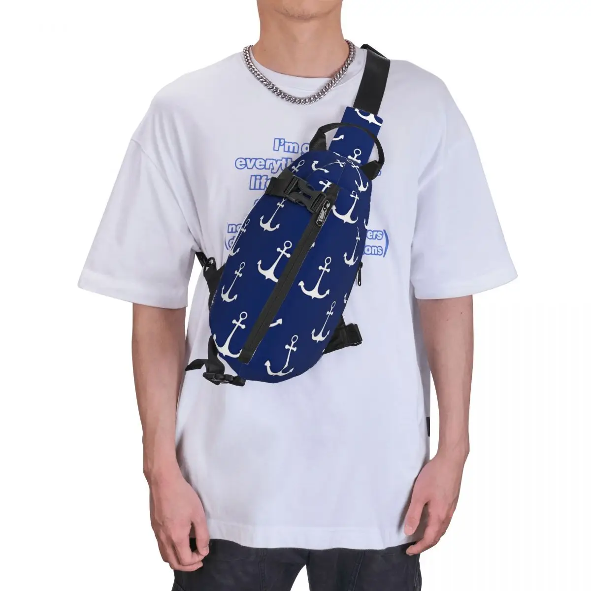 Blue Nautical Anchor Blue Nautical Anchor Pattern Shoulder Bags Chest Cross Chest Bag Diagonally Casual Man Messenger Bag