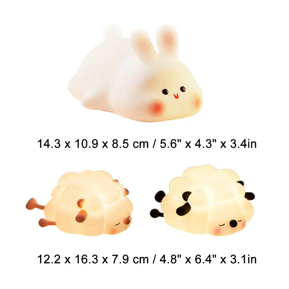 

Cute Fox Rabbit LED Night Lamp Rechargeable Touch Sensor Dimmable Silicone for Kids Bedroom Bedside Decor Light
