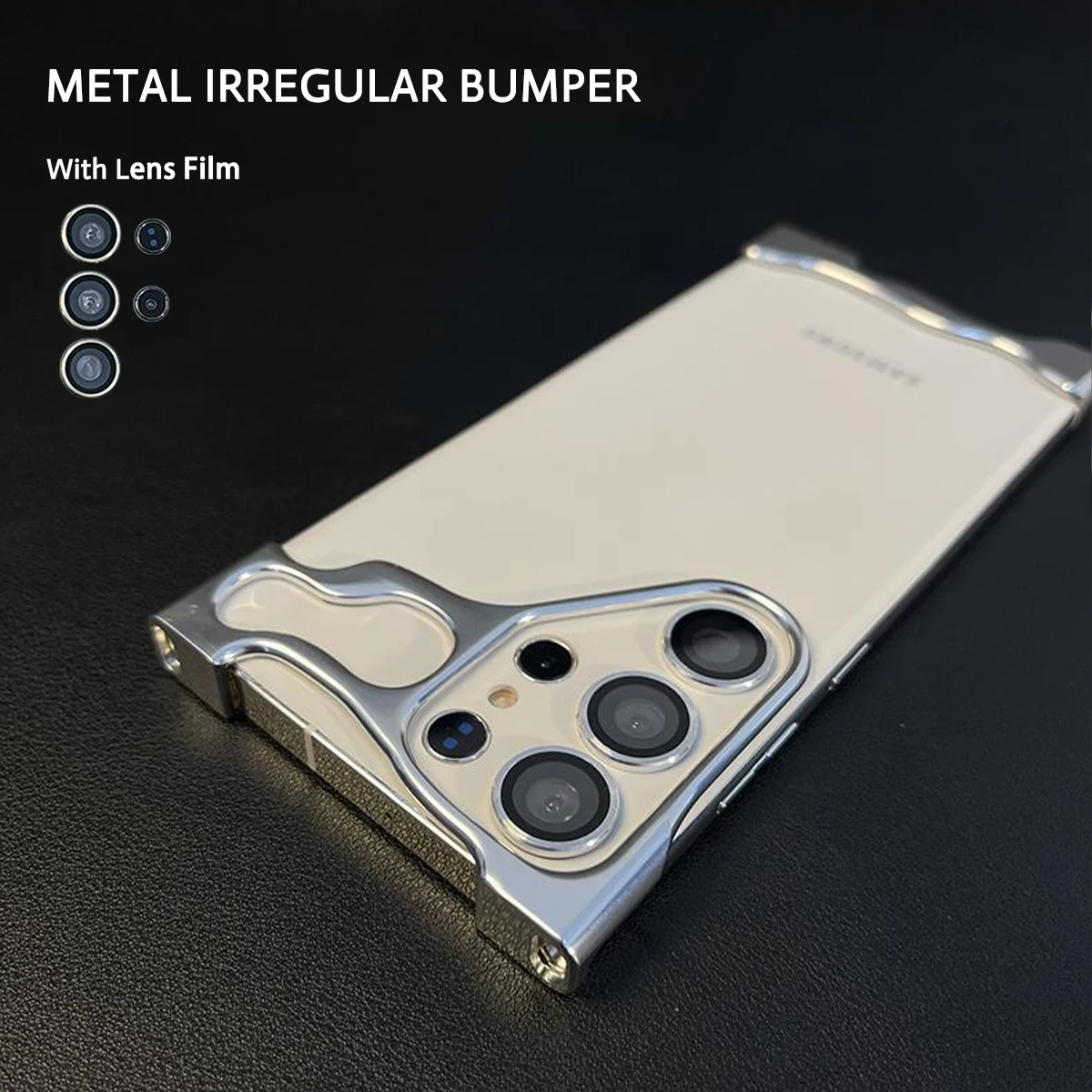 Luxury Irregular Frameless Aluminum Alloy phone Case For Samsung S23 S24 Ultra Plus Lens Film Protection Metal Shockproof Cover