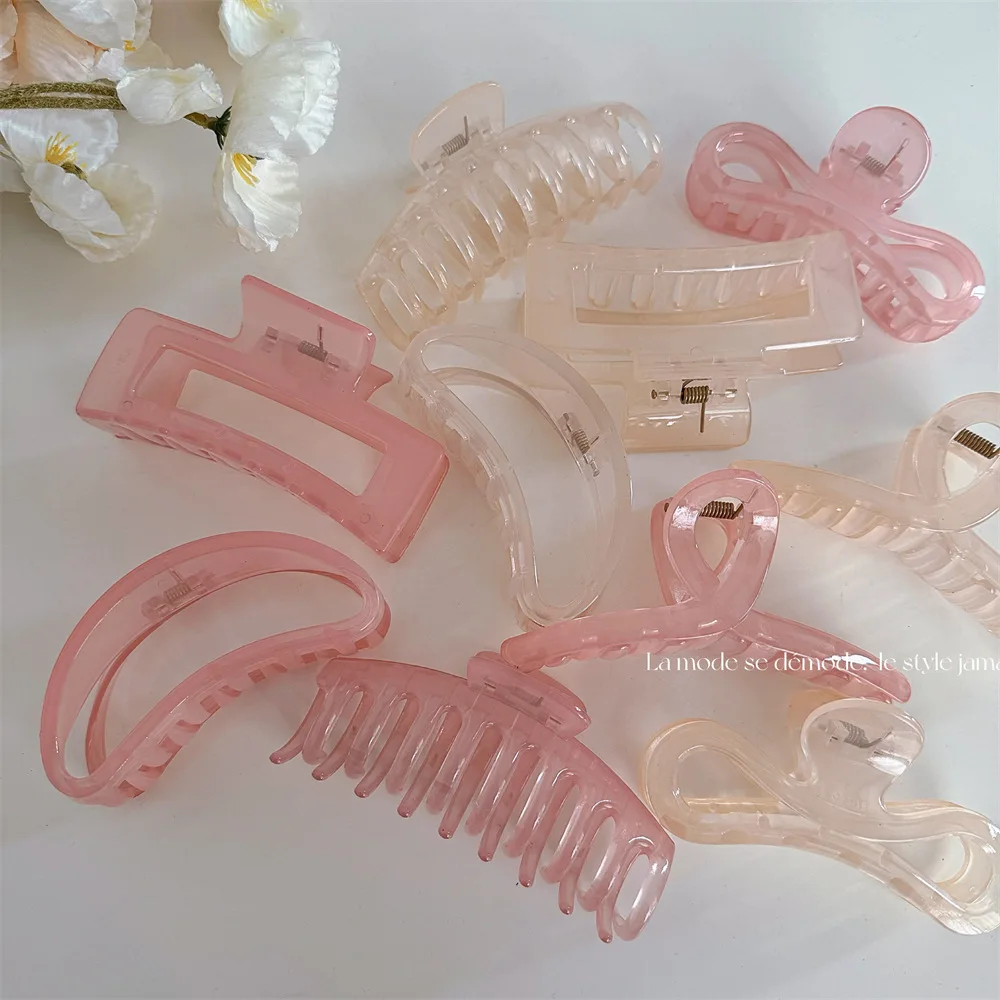 

Woman Fashion Large Jelly Pink Hair Claws Girls Simplicity Hairpins Transparent Hairgrip Barrettes Lady Sweet Hair Accessories