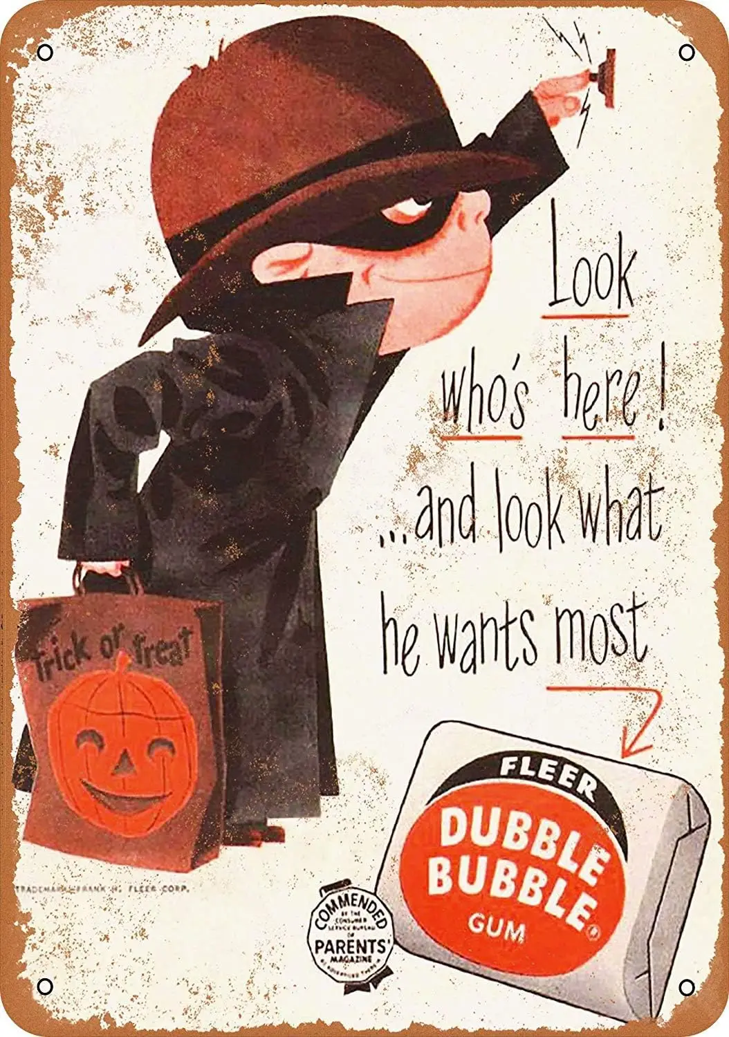 Unoopler Wall Decor Vintage Look Metal Sign 8 x 12 Tin Signs Wall Art - 1957 Bubble Gum and Halloween sign