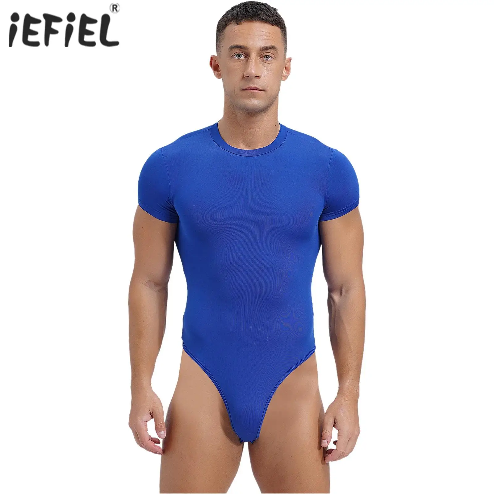 Mens Bodysuit Athletic Sports Gymnastics Leotard Short Sleeve Buttoned Crotch Jumpsuit Solid Color Rompers for Bodybuilding Yoga