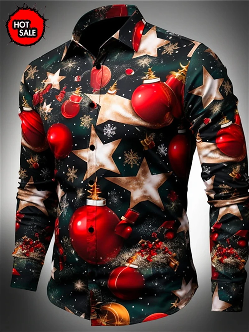 3D Printing Christmas Gingerbread Xmas Fashion Comfortable Button Down Mens Shirts Long Sleeve Party Shirt Top Camisas De Hombre