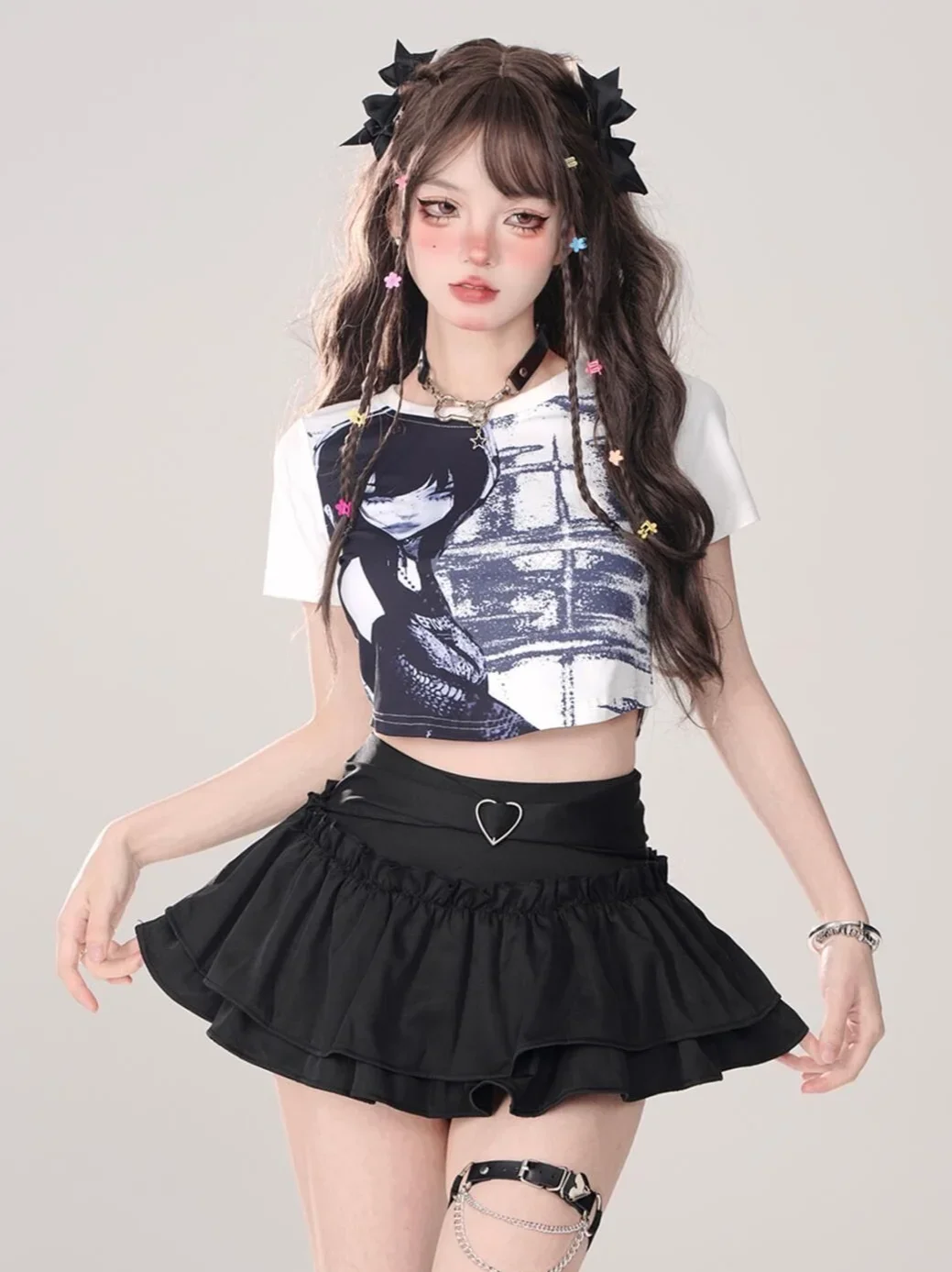 Kawaii Mini Skirt Black Pink Women\'s Skirt Fairycore Lolita Ruffle Pleated Skirt Cute Miniskirt Y2k Clothes Safety Short 2024