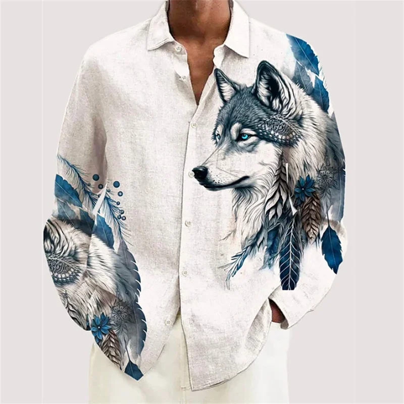 

Men's shirt eagle wolf skull cartoon casual outdoor street casual daily autumn and winter lapel long sleeve fashion plus size