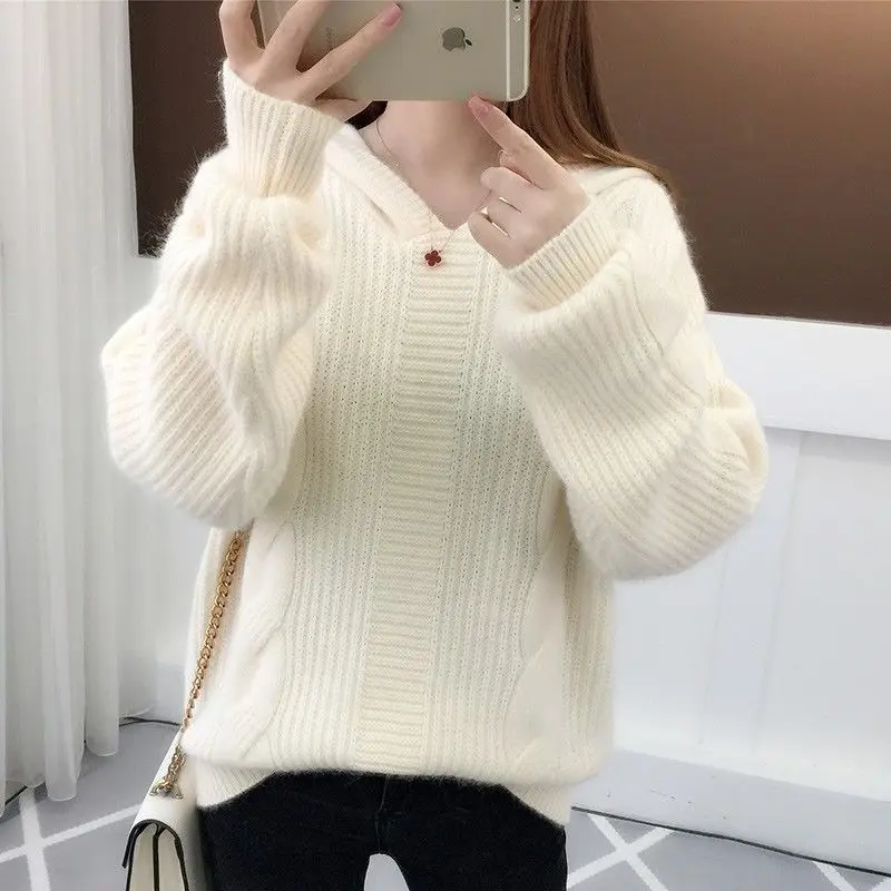 

Knitted Sweater Women Hoodie Oversized Pullover Winter 2022 Fashion Korean Clothes Long Sleeve Tops Warm Solid Vintage Jumpers