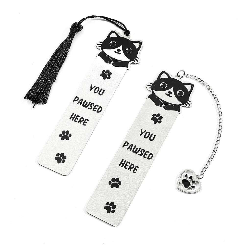 Cute Cat Bookmark - Stainless Steel Pendant with Tassel Bookmark, a thoughtful reading gift for the cat-loving bookworm