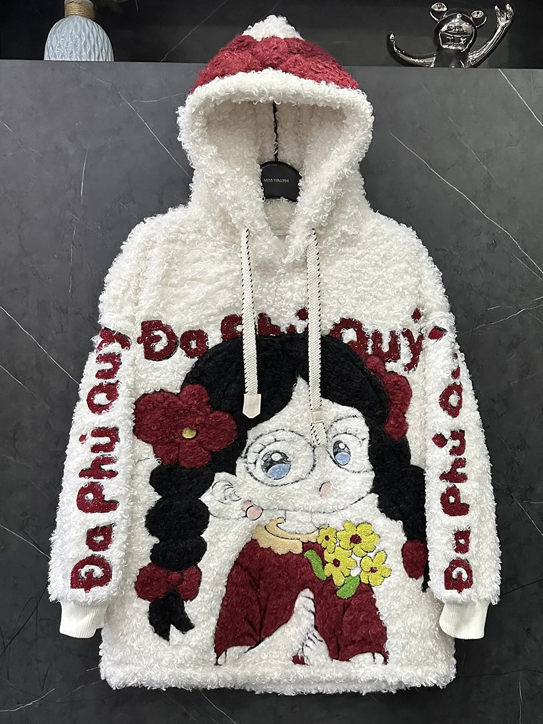 

Trendy Autumn Winter Sweatshirt All-match Mid-long Oversize Hooded Pullover Top Cute Cartoon Embroidery Thicken Students Hoodies