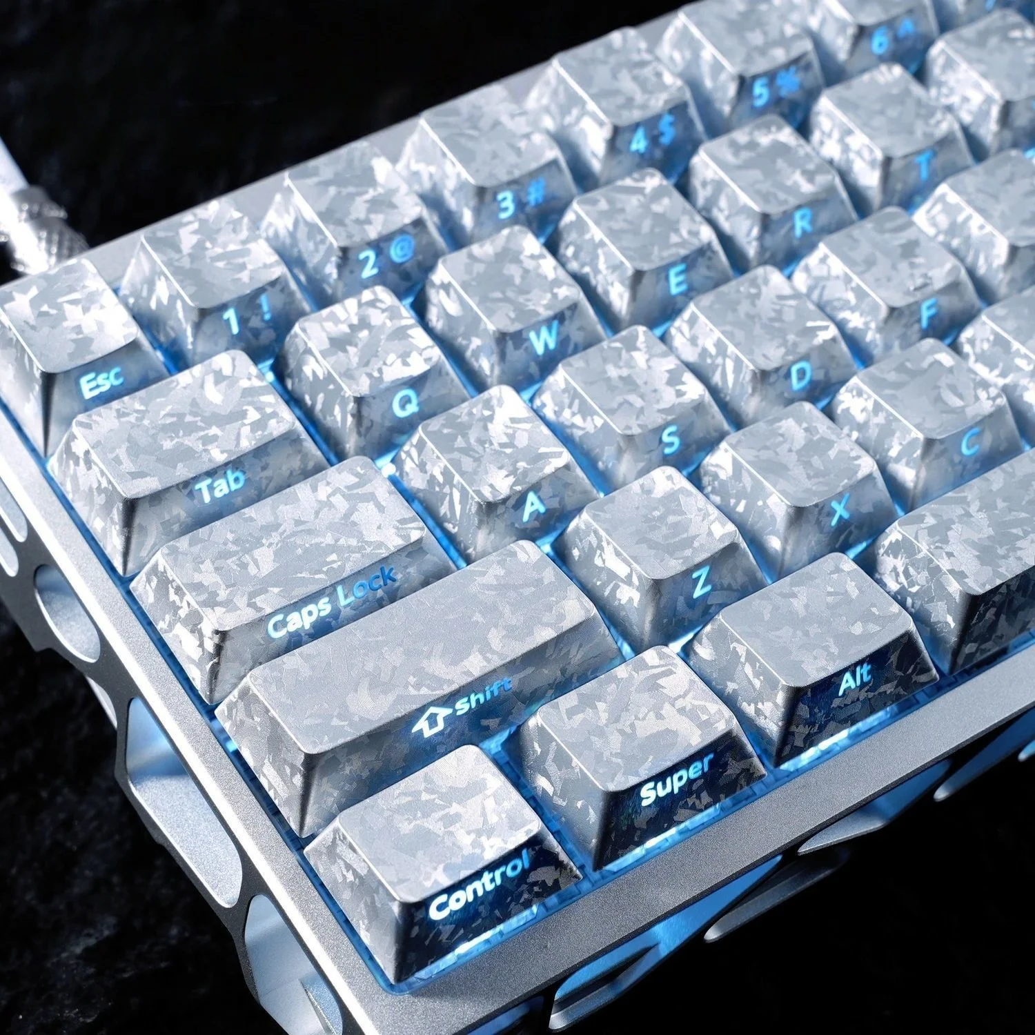 Silver Carbon Fiber Side-lit RGB Backlit Keycaps Dye Sublimation PBT Keycaps Cherry Profile for MX Switches Gaming Keyboard