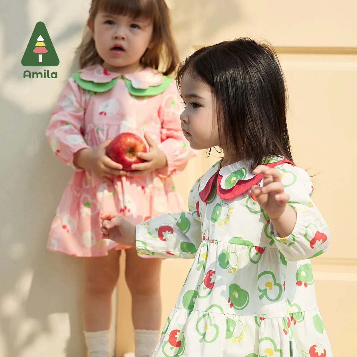 Amila Baby Dress 2024 Spring New Sweet Cutey Full Print Breathable Pure Cotton Class A Girls Clothing