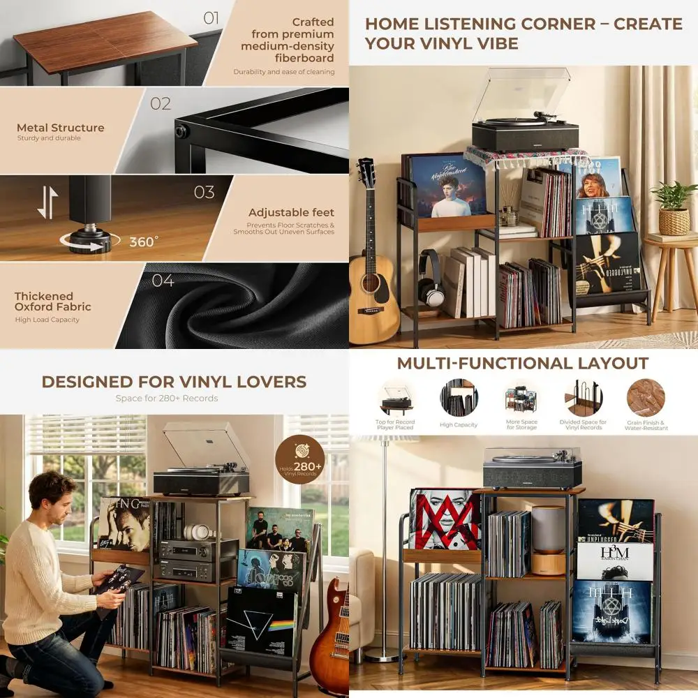 

Трехуровневая подставка для виниловых пластинок с местом для хранения для гостиной и спальни