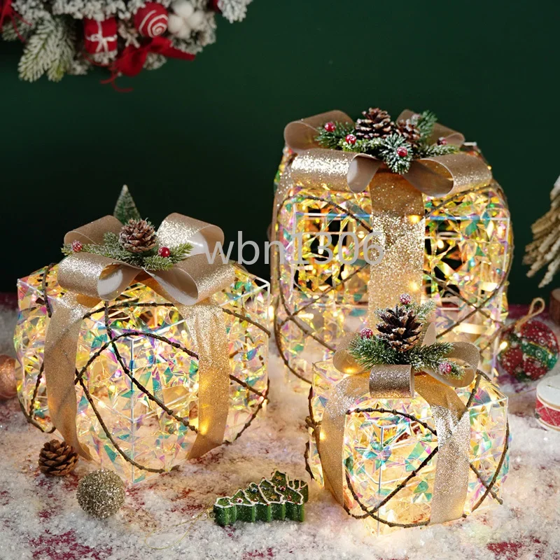 christmas ornaments, luminous gift box sets, christmas deer pulling carts, wrought iron deer, shopping mall windows