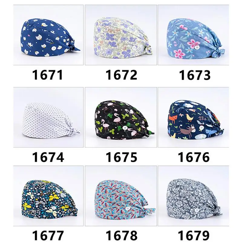 Nurse Floral Surgical Cap Baotou Cap Doctor Hat Pure Cotton Buckle Sweat-absorbent Towel Printing Fashion