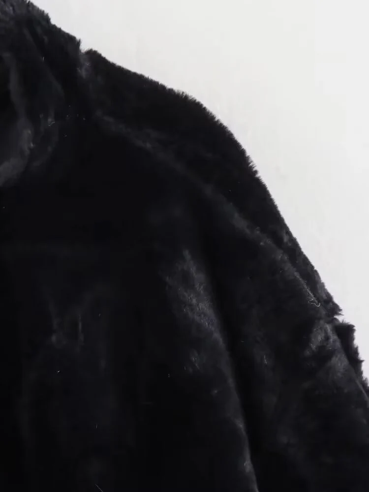 European style new women's fashionable and versatile elegant simple solid color faux fur bomber jacket