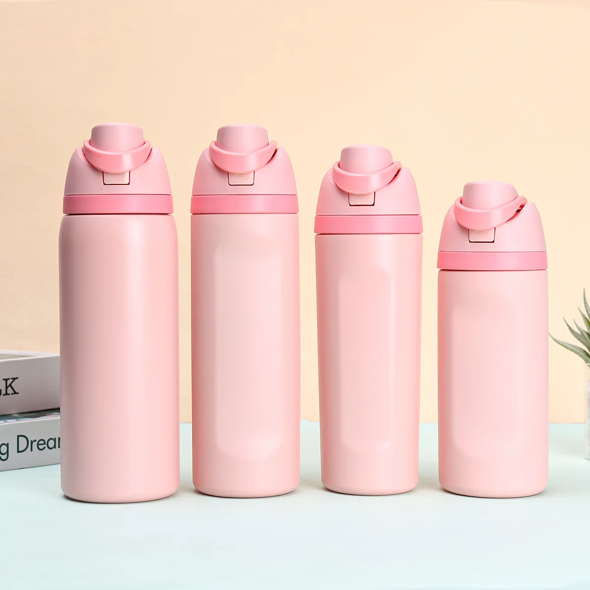 304 stainless steel water bottle - Large capacity portable bouncing insulated cup - Handheld double drinking straw cup