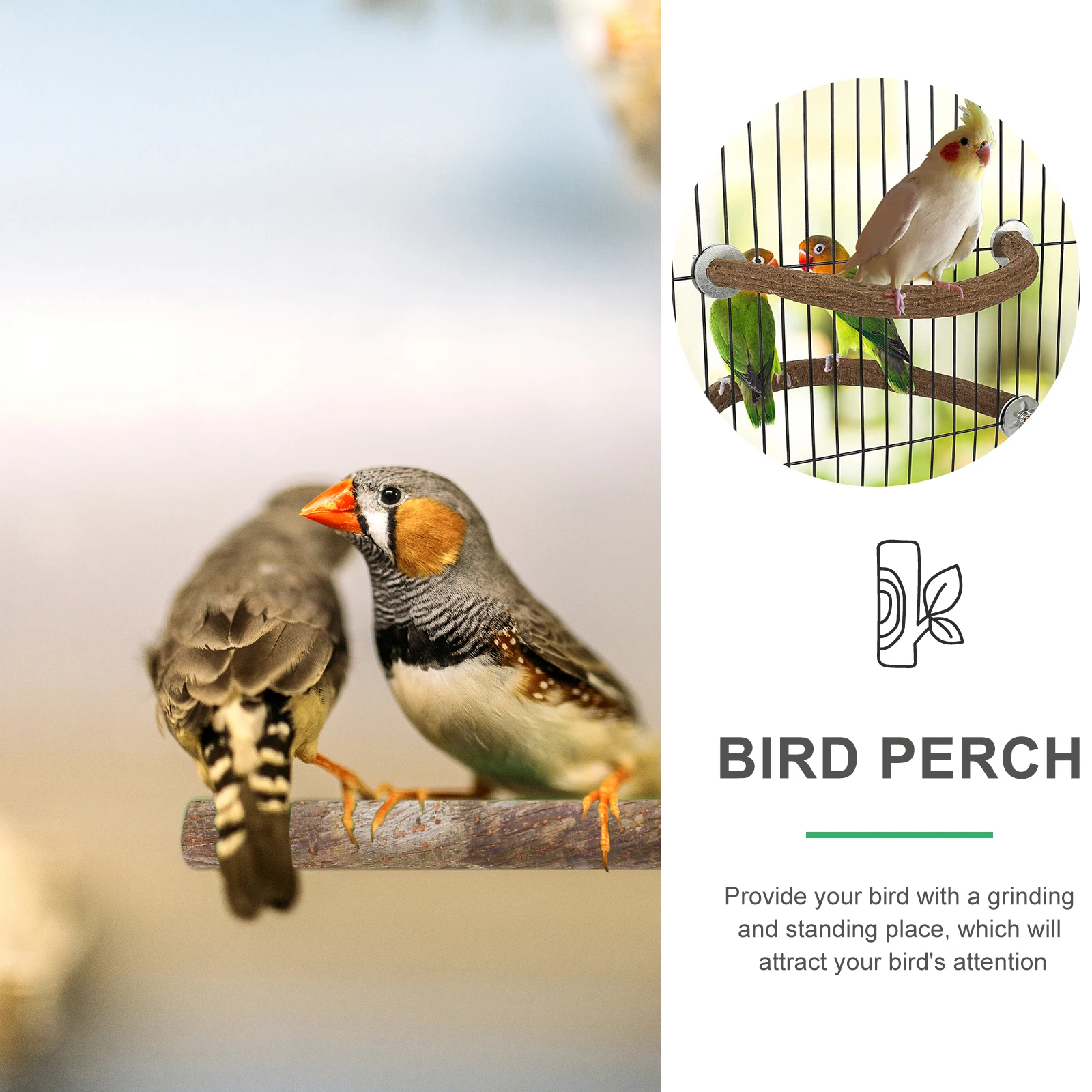 

Wooden Bird Perch Natural Stand for Cage Parrot Standing Sleeping Great Gnawing Grinding Safe Chewable Attracts Birds Suitable