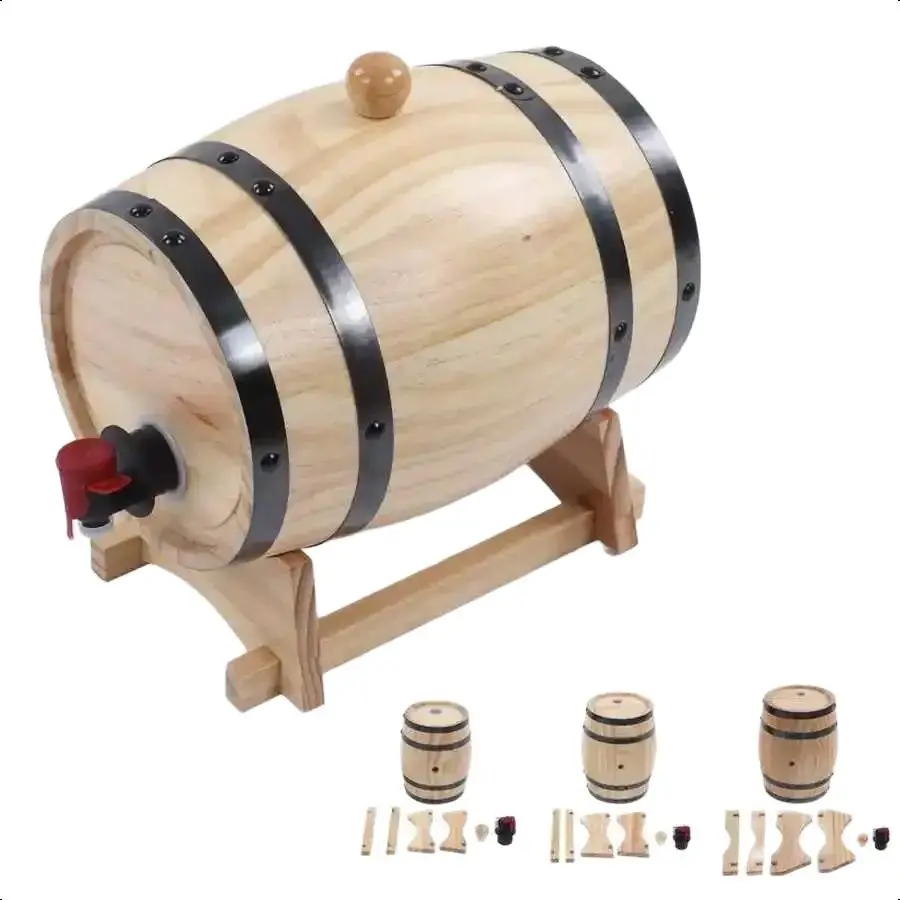 Special Pine Wine Barrel Dispenser with Stand for 1/3/5L Beer, Tequila, Whiskey - Perfect for Barbecue Shop