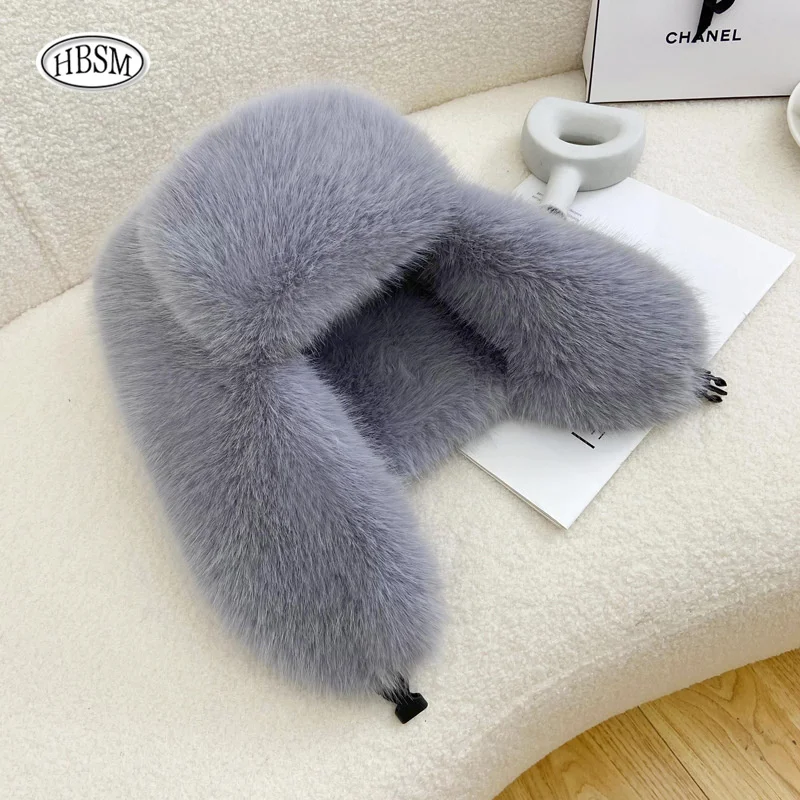 Faux Fox Fur Earflap Beanie Hats For Women Winter Outdoor Warm Luxury Plush Ski Windproof Panama Caps Unisex Bomber Hat