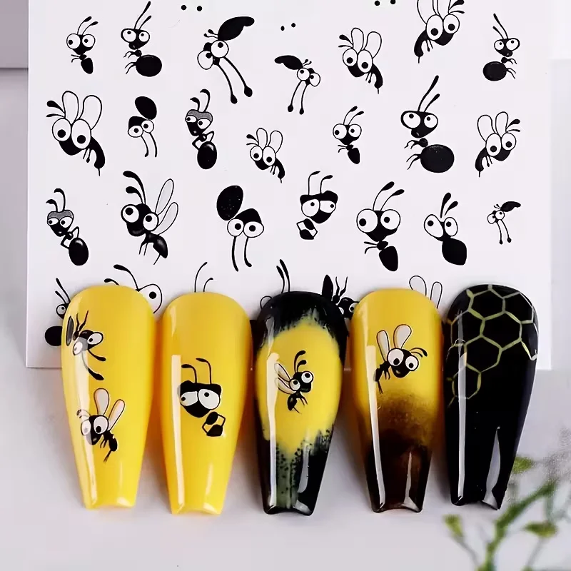 ملصقات أظافر النمل الكرتونية اللطيفة - شارات راتينج ذاتية اللصق غير لامعة لأظافر الأصابع وأظافر القدم، باللونين الأسود والأبيض #4