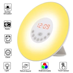 Wake Up Light Alarm Clock Sunrise/Sunset Simulation Luminous Digital Clock with FM Radio Night Light Touch Control Table Clocks