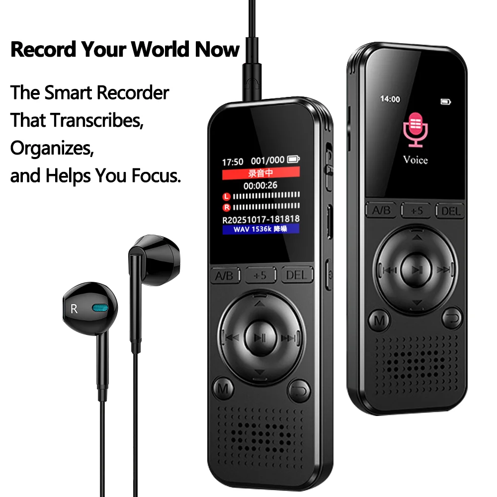 مسجل صوت احترافي عالي الدقة محمول بحجم الجيب للطلاب، واجتماعات العمل، وتسجيل الصوت عالي الدقة مسجل صوت بجودة الاستوديو مع تسجيل صوتي بدون فقدان للجودة وإلغاء الضوضاء #2