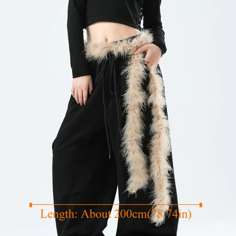 패션 Y2k 긴 모피 허리띠 펑크 푹신한 모피 허리 벨트 힙합 스트리트 댄스 청바지 벨트 장식