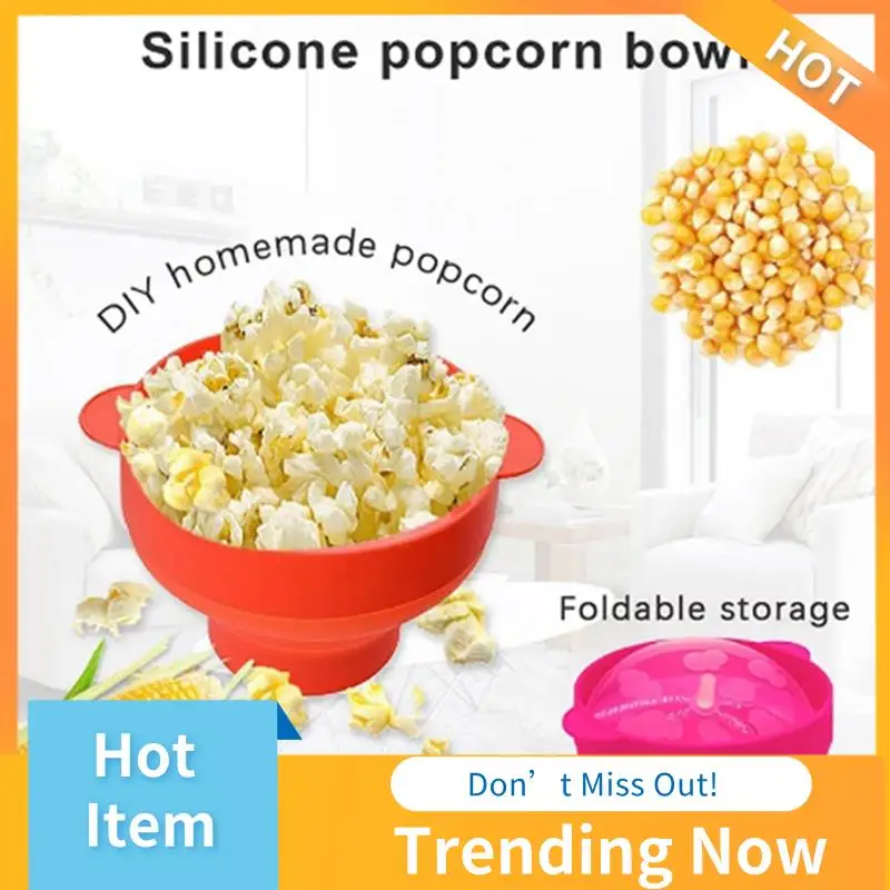 

High Quality Microwave Popcorn Bowl Bucket Silicone DIY Popcorn Maker With Lid Chips Fruit Dish Kitchen Easy Tools Easy To Use C