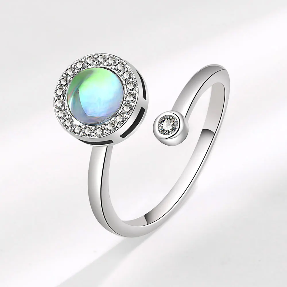 Dainty Flower Rotating Fidget Ring for Women Adjustable Open Ring with Copper Inlay And Sparkling Rhinestones Fashion Jewelry