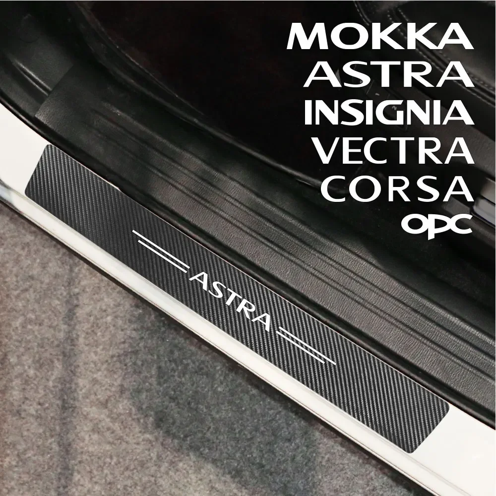 For Opel Astra OPC Vectra Corsa Insignia Mokka 4pcs Car Side Door Carbon Leather Stickers Auto Sill Plate Protector Accessories
