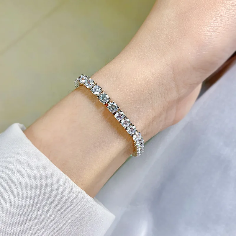 

2023 New High Carbon Diamond Full Diamond Bracelet 4mm Sterling Silver Plated 18K Platinum Diamond Silver Chain