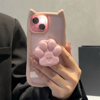Cute Cat Paw Holder Case For iPhone 16 15 13 12 14 11 Pro Max Plus Cartoon Clear Soft Cover Japan Kawaii Korea Girl Shell Gift