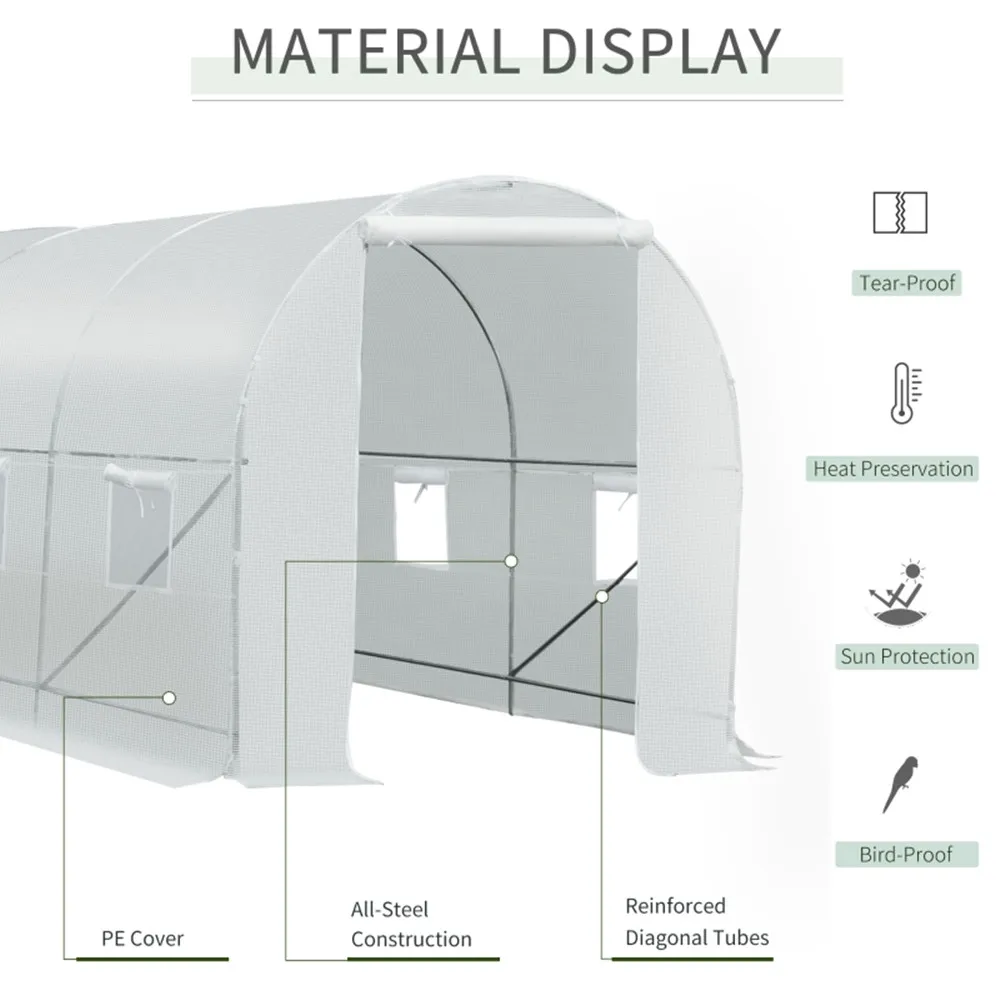 Large Walk-In Tunnel Greenhouse with Roll Up Door & Side Vent Windows, Heavy Duty PE Cover Plant Grow Tent Outdoor Garden Backyard Plant Shelter
