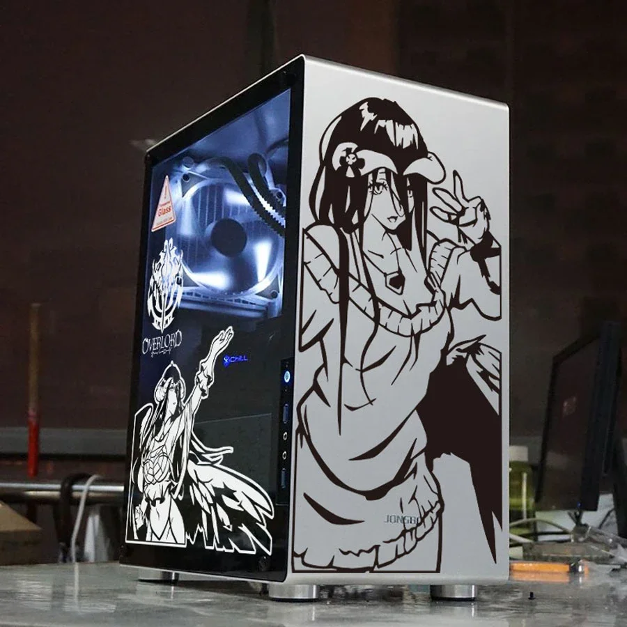 Overlord Albedo Anime Stickers per PC Case Cartoon Deocr decalcomanie per ATX Computer Chassis Skin, impermeabile facile rimovibile