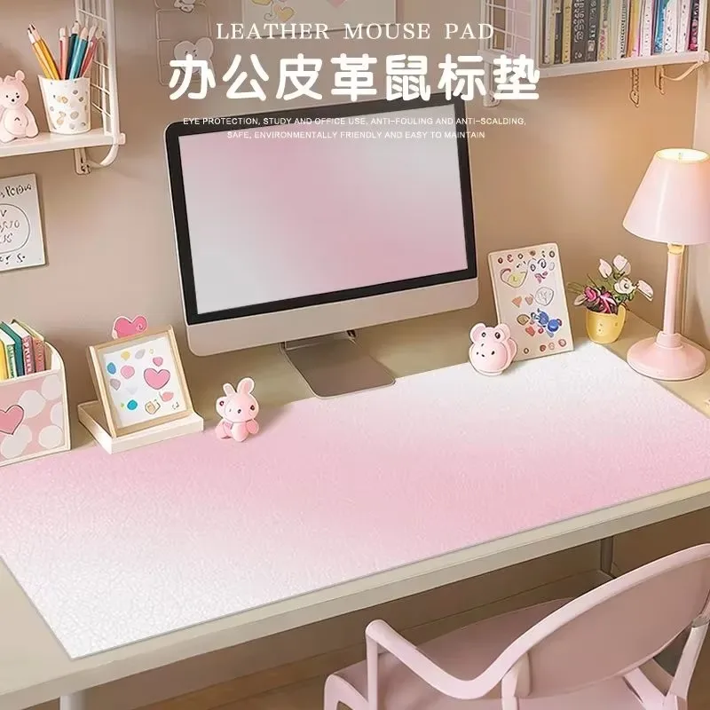 Cute Gradient Pink Blue Pu Leather Mouse Pad Waterproof Desk Mat Gaming Keyboard Protector Dorm Table Mat Decoration Accessories
