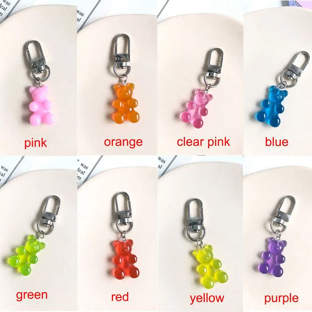 1PC Cute Resin Gummy Bear Keychain for Woman Candy Color Animal Charms Keyring Girls Earphone Cover Bag Jewelry Gifts image 6