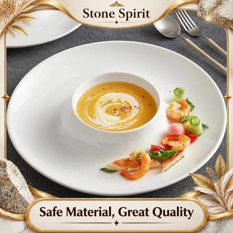 Solid Color Circular Wide Edged Ceramic Plate, Soup Plate, Dessert Plate, Specialty Restaurant Molecular Cuisine Tableware