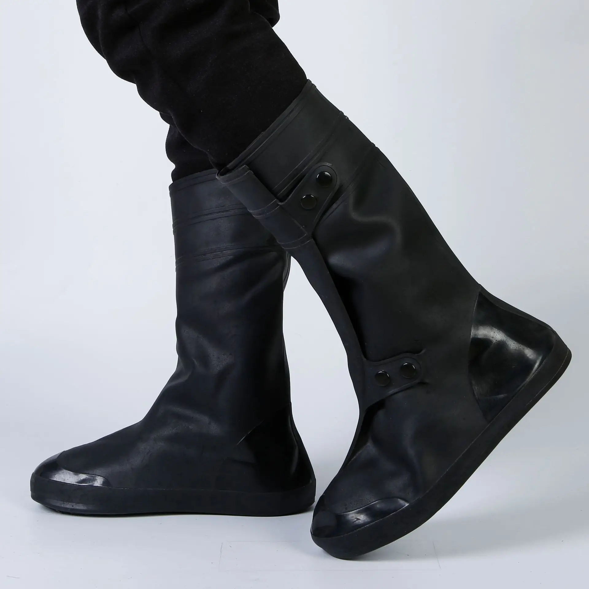 Waterproof Thick High-Tube Rain Boot Covers Anti-Slip Wear-Resistant for Men And Women Adult Size Black for Rain And Snow Days