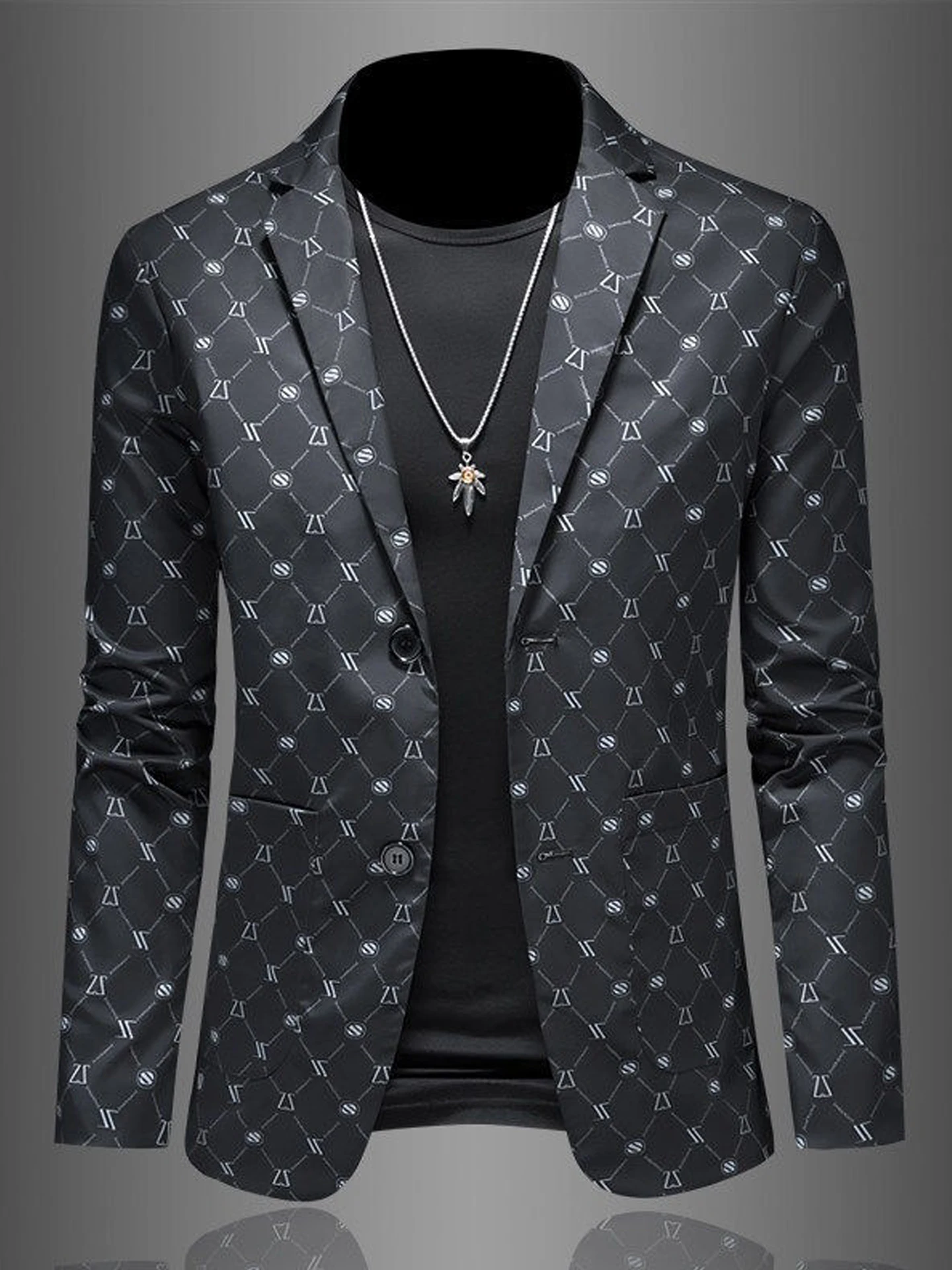 

Spring Autumn Men's Casual Geometric Print Suit Jacket Business Commute Slim Fit Versatile Single Breasted Upper Apparel