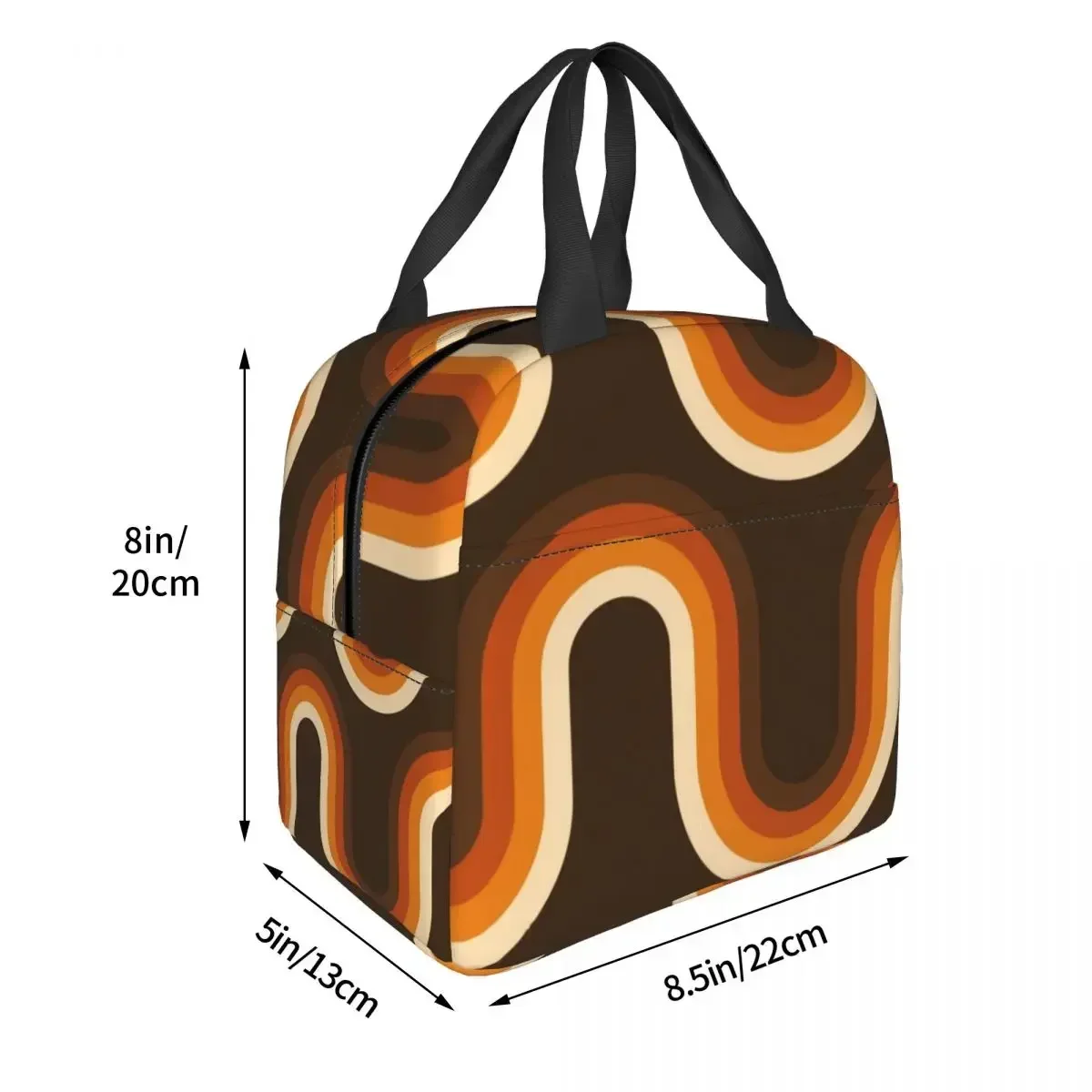 70s Pattern Orange And Brown Waves Insulated Lunch Bags Leakproof Picnic Bags Cooler Lunch Box Lunch Tote for Woman Work Kids