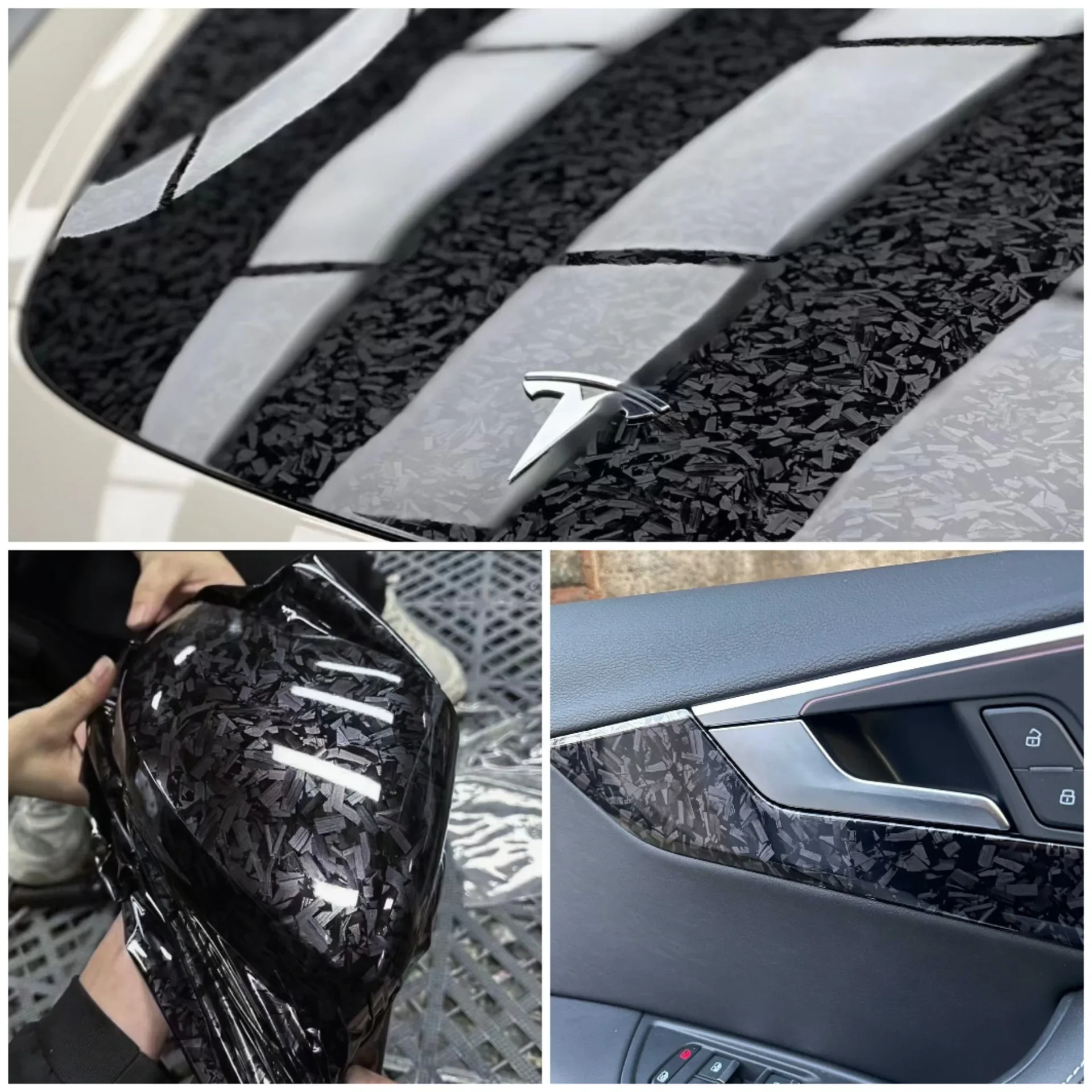 PET Black Silver Red Forged Carbon Fiber Vinyl Wrap Car Carbon Film Motorcycle Bicycle Car Decal Wrapping