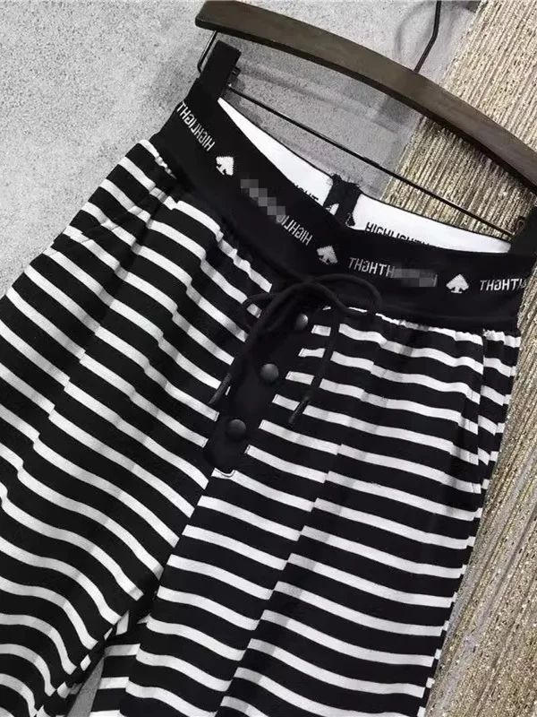 Spodnie w paski plus size, casualowe, z dziurami, męskie i damskie, luźne, proste nogawki, szerokie nogawki, długie spodnie, letnie, modne, wygodne, luźny krój...