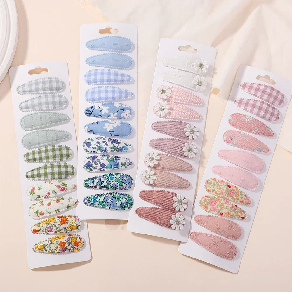 10 teile/satz Baby Kinder Frische Druck Baumwolle Legierung Haar Clips Stoff Plaid BB Haarnadeln Kleinkind Grips Headwear Haar Zubehör