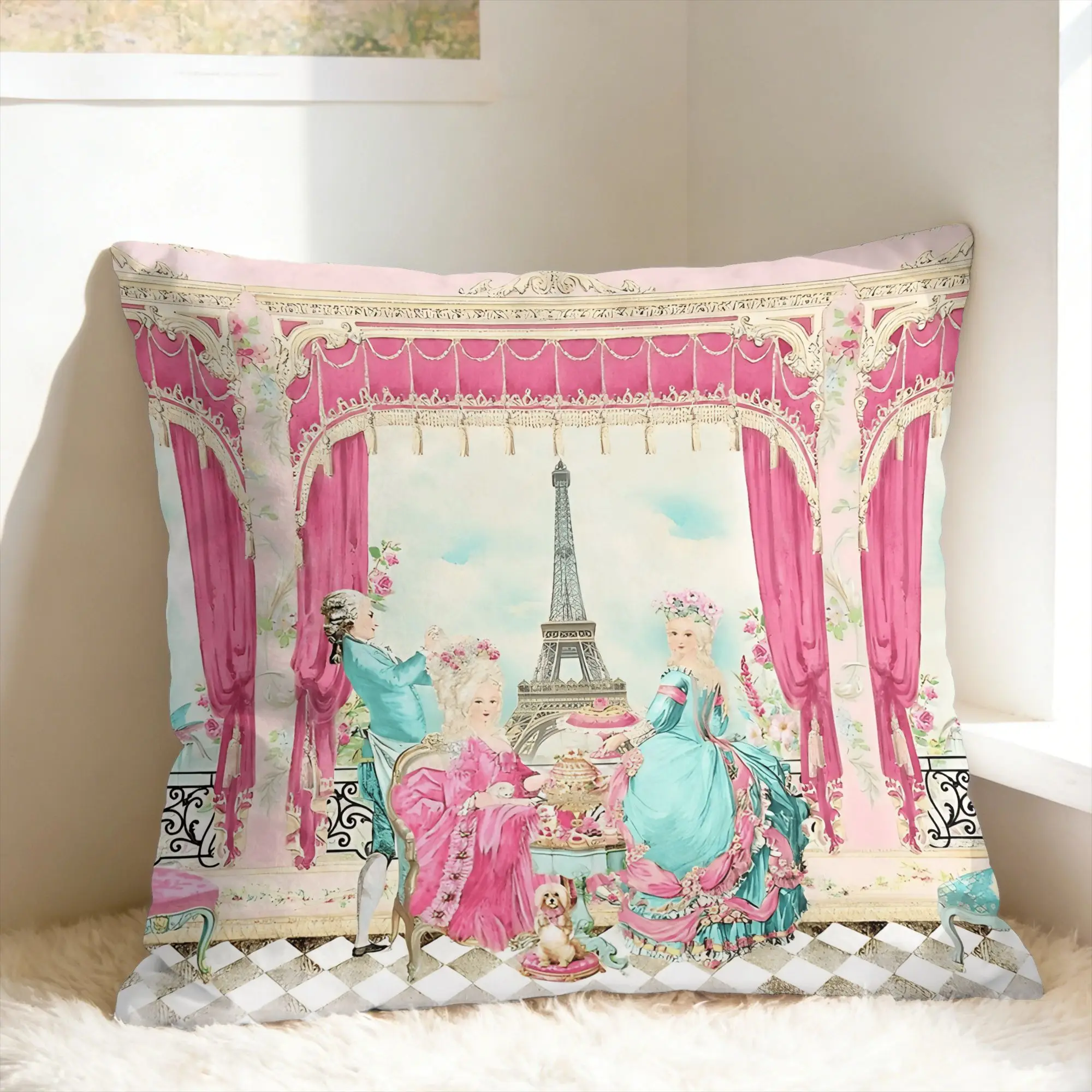 Marie Antoinette Afternoon Tea In French Paris Pillow Cover  Vintage Pillow Case For Couch Birthday Present