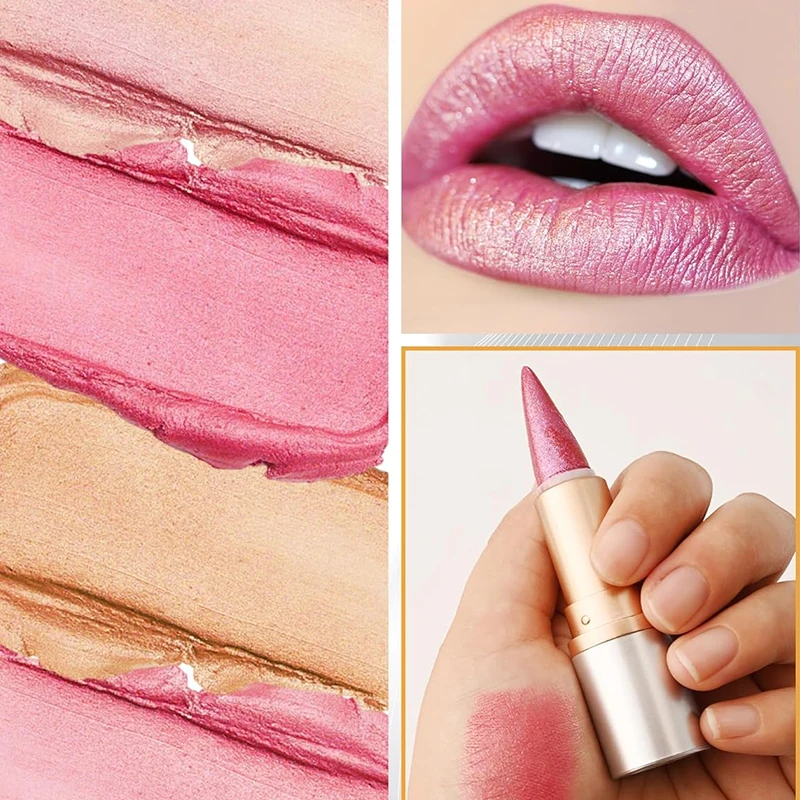 Glanzende diamanten lippenstift, conische glitter sterrenhemel lipliner, 2 in 1 parelmoer lipgloss, langdurig waterdicht, gemakkelijk te kleuren