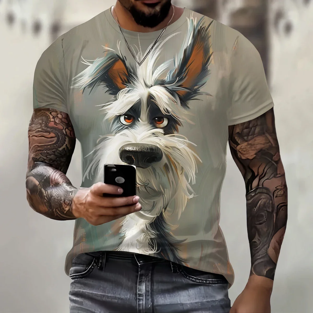 Funny 3D Dog Print Men's T Shirt Casual O-neck Loose Short Sleeve Fashion Trend Men Clothing Summer Breathable Oversized T-shirt